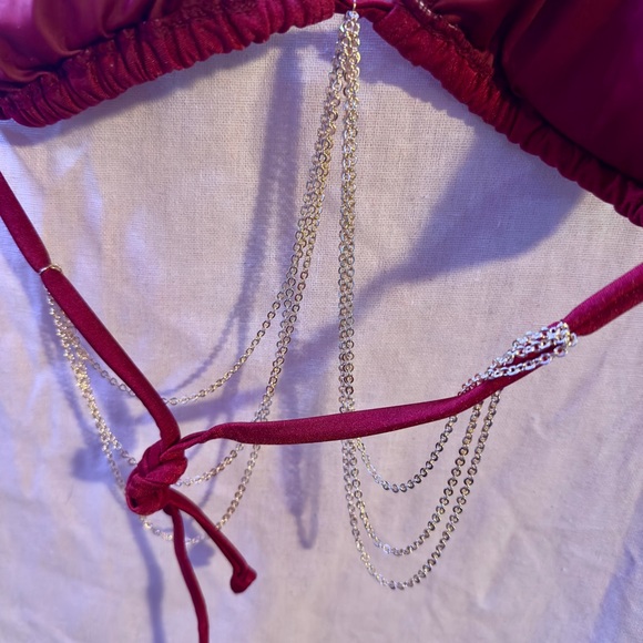 Burgundy Bikini with Gold Chain-Embellished Top - Picture 7 of 7